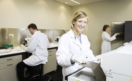 Laboratory medicine student using campus laboratory facilities